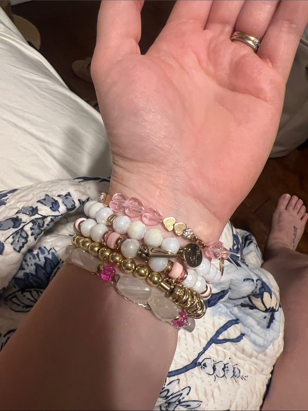 Erimish Pink, White & Gold Beaded Bracelet Stack - Picture 2 of 3
